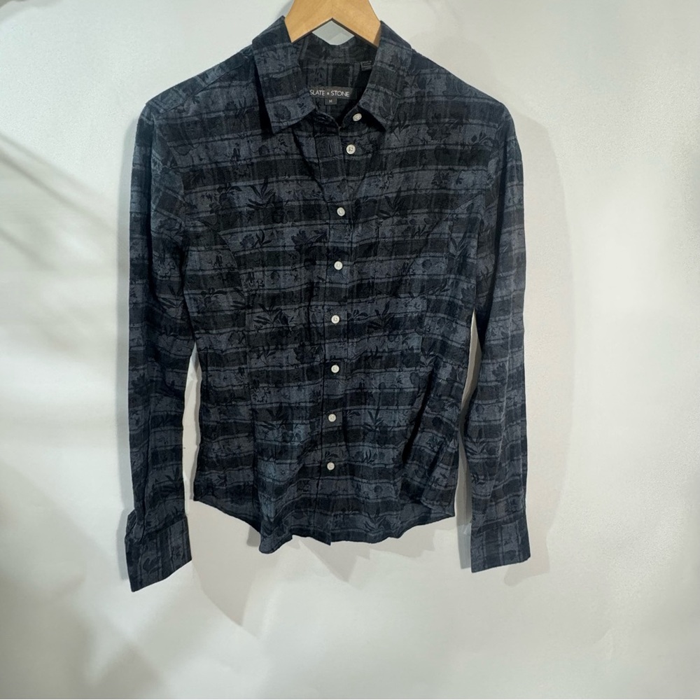 NEW Slate and Stone Black Grey Plaid Button Up Long Sleeve Top